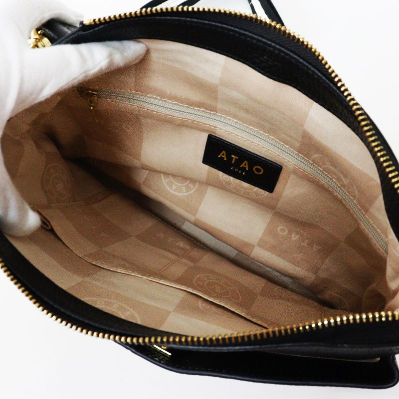 美品 アタオ ATAO WEEKEND レザー2wayバッグ/ブラック ウィークエンド