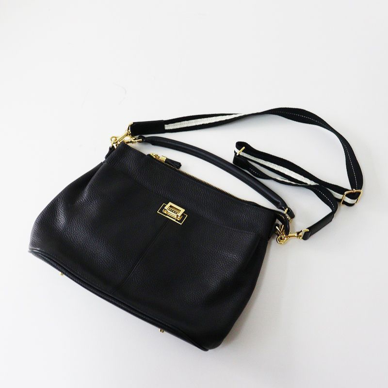 美品 アタオ ATAO WEEKEND レザー2wayバッグ/ブラック ウィークエンド