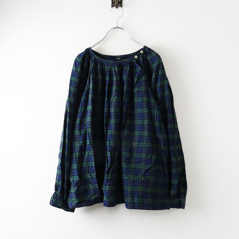 2025 SS 45 R rpm フォーティファイブアール インドカディミニタータンのチロルブラウス|ネイビー チェック プルオーバー