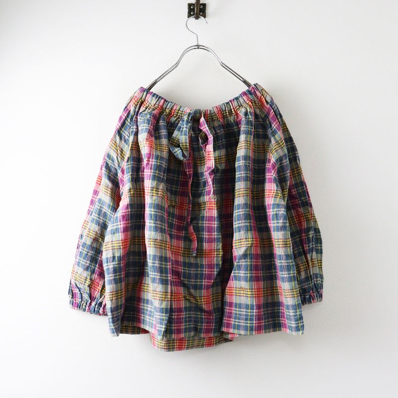 定価6万 2025 SS 45 R rpm フォーティファイブアール インド リネンマドラスのシャーリングブラウス 0 ピンク系