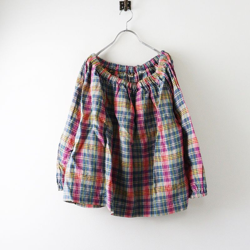 定価6万 2025 SS 45 R rpm フォーティファイブアール インド リネンマドラスのシャーリングブラウス 0|ピンク系