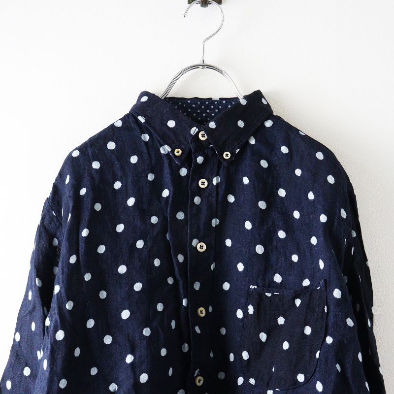 インド リネンドットプリントの908オーシャンボタンダウンシャツ