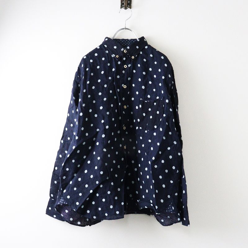 45 R rpm フォーティファイブアール インド リネンドットプリントの908オーシャンボタンダウンシャツ 3|ネイビー