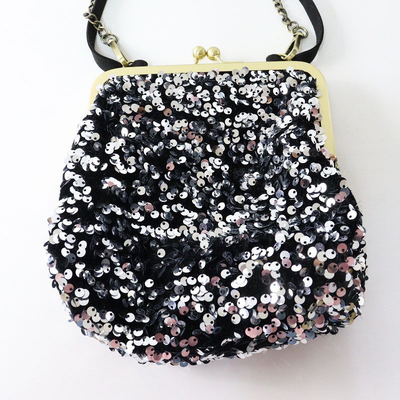 美品 ビビィ Bibiy ODETTE GLITTER BAG スパンコールバッグ｜ブラック