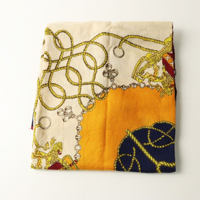 manipuri 大判スカーフ ショール　ストール マニプリ manipuri ウールシルク 大判スカーフ 総柄 ネイビー×ベージュ