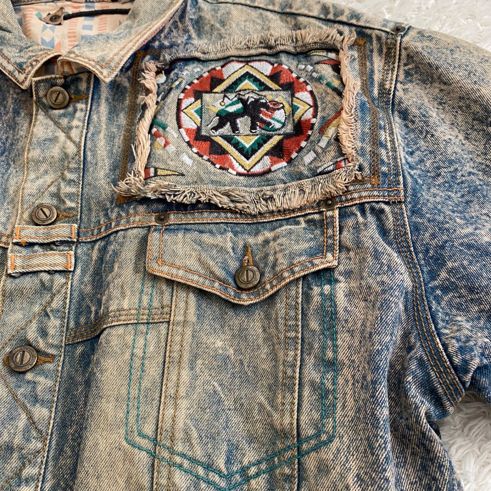 kansai o2 山本寛斎 デニムジャケット 短丈 アート 刺繍 平成 y2k