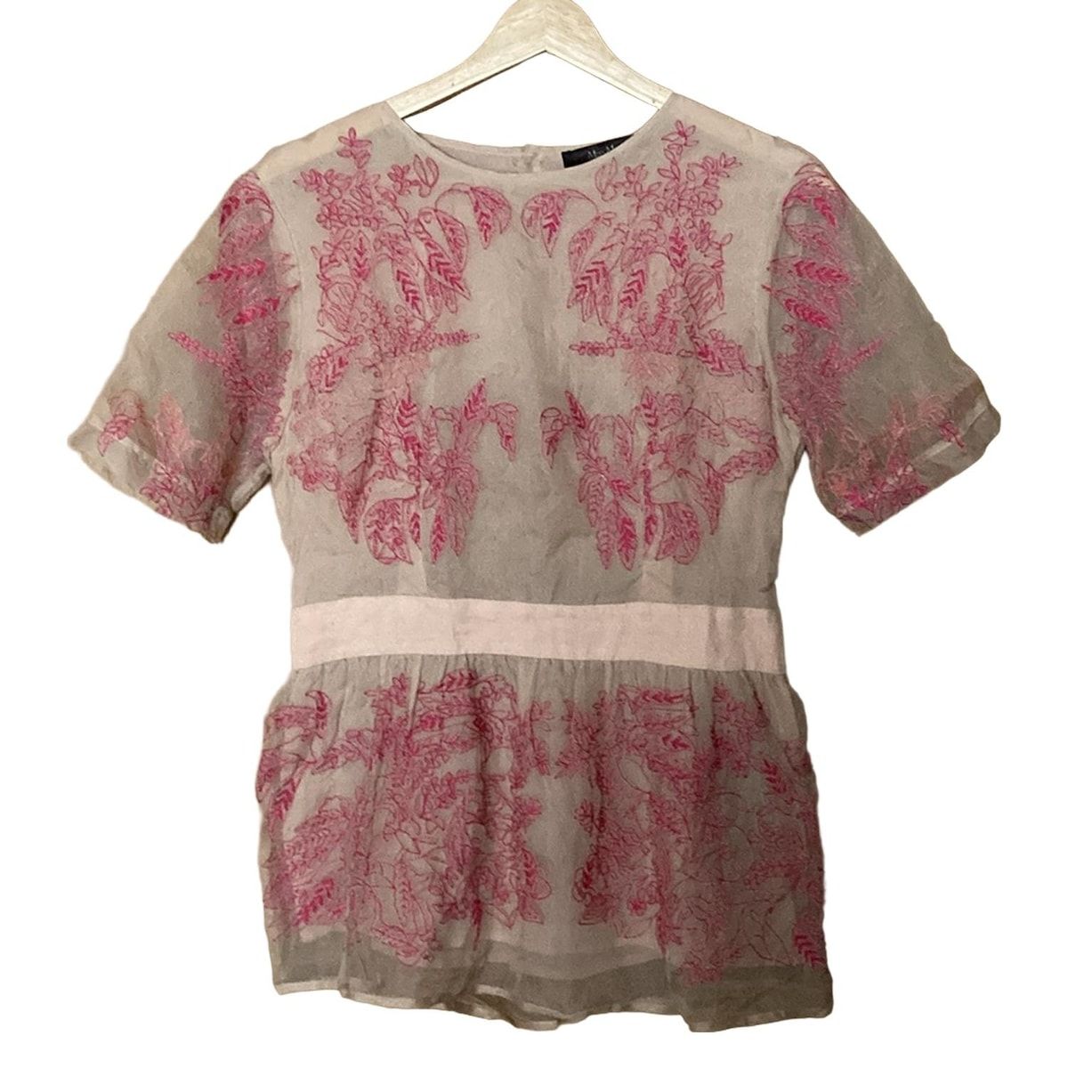 Max Mara マックスマーラ 半袖カットソー サイズL レディース ベージュ ピンク 刺繍 ラインストーン