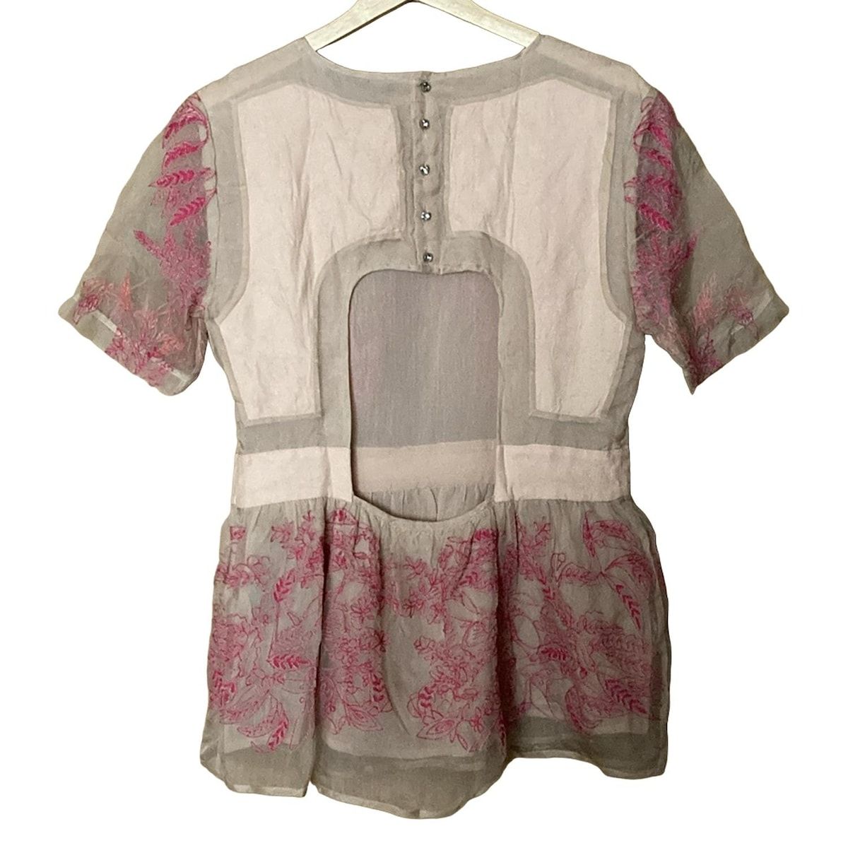Max Mara マックスマーラ 半袖カットソー サイズL レディース ベージュ×ピンク 刺繍 ラインストーン