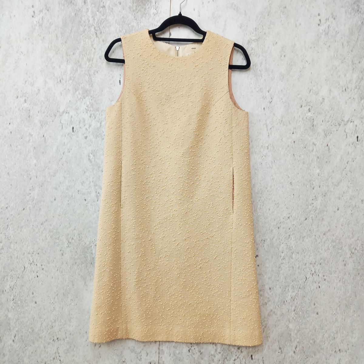IENA イエナ ノースリーブワンピース ラメボンボン ツイード ストレートワンピース ナチュラル Mサイズ □〇