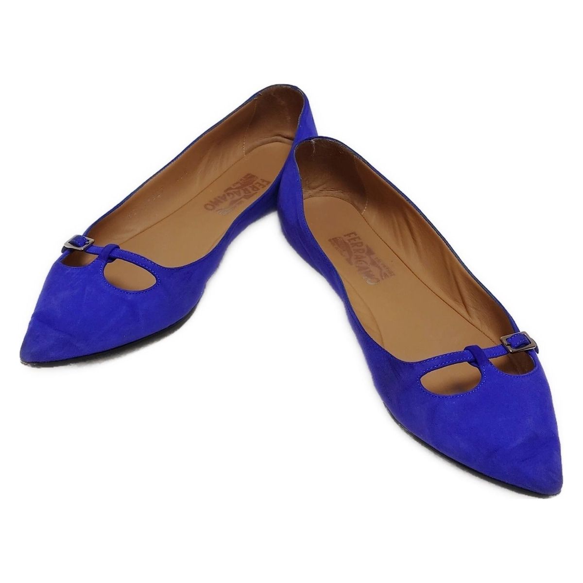 SalvatoreFerragamo サルバトーレフェラガモ フラットシューズ 8 レディース - ブルー アウトソール張替済