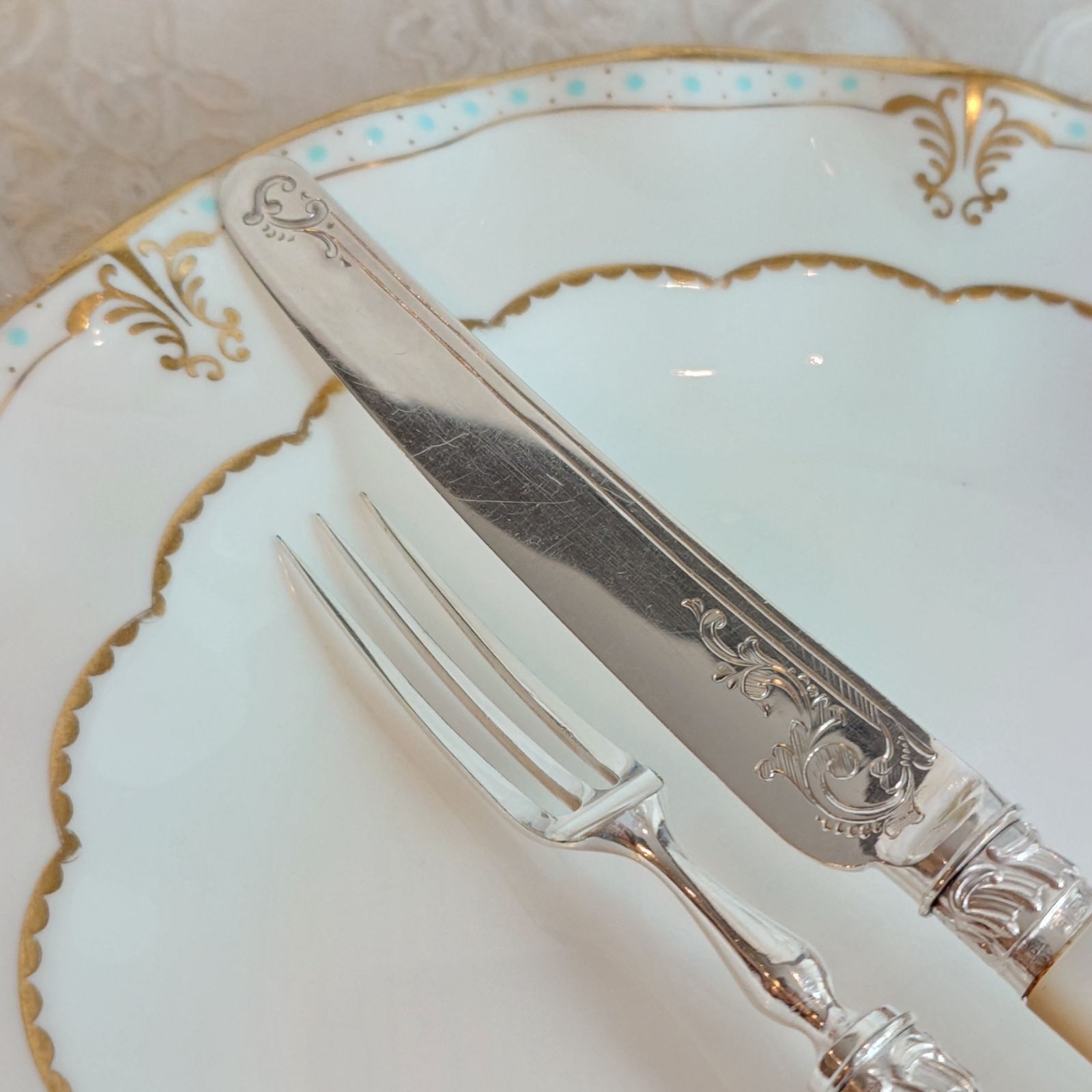 白蝶貝カトラリー セットF マザーオブパールハンドル 純銀製フェルール