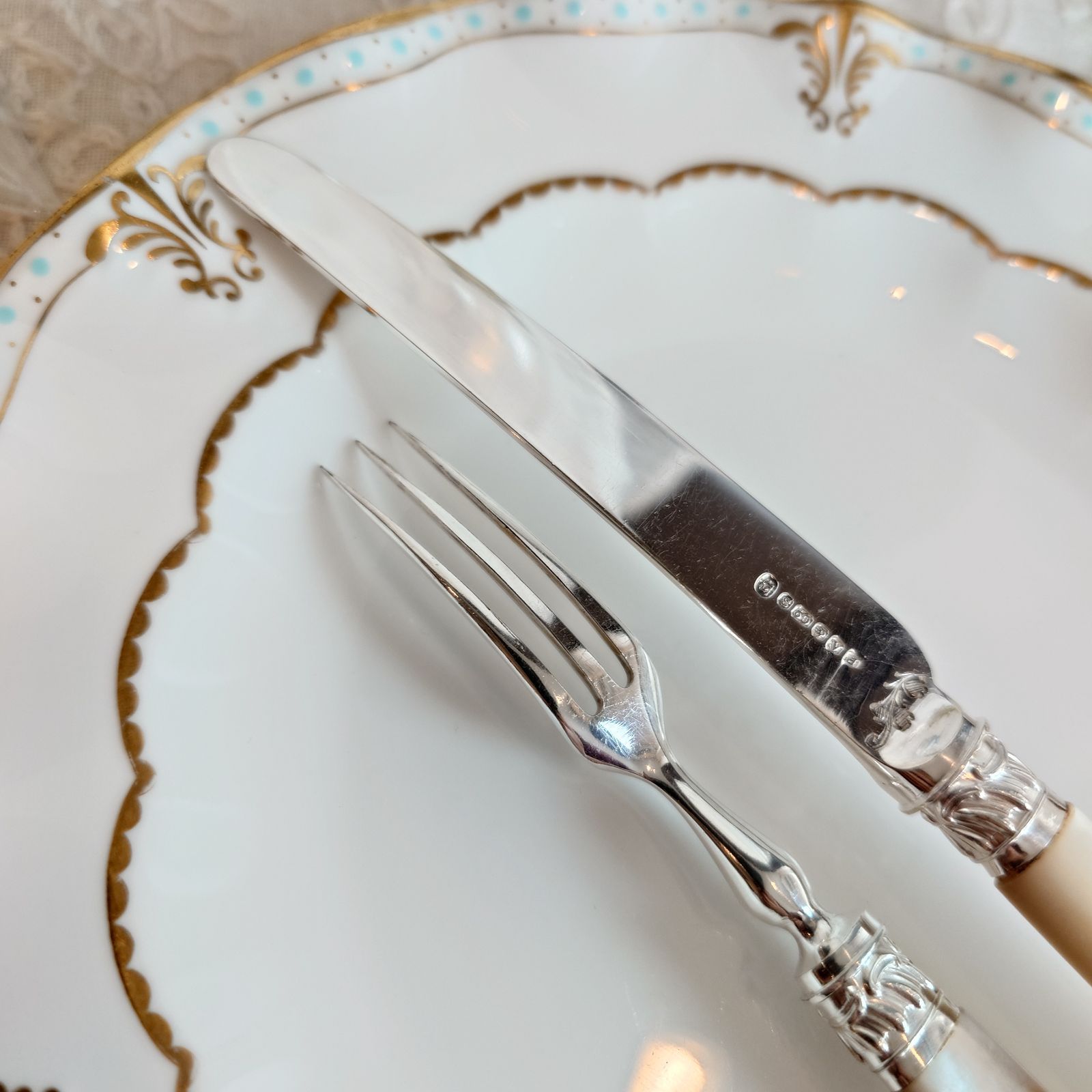 白蝶貝カトラリー セットF マザーオブパールハンドル 純銀製フェルール