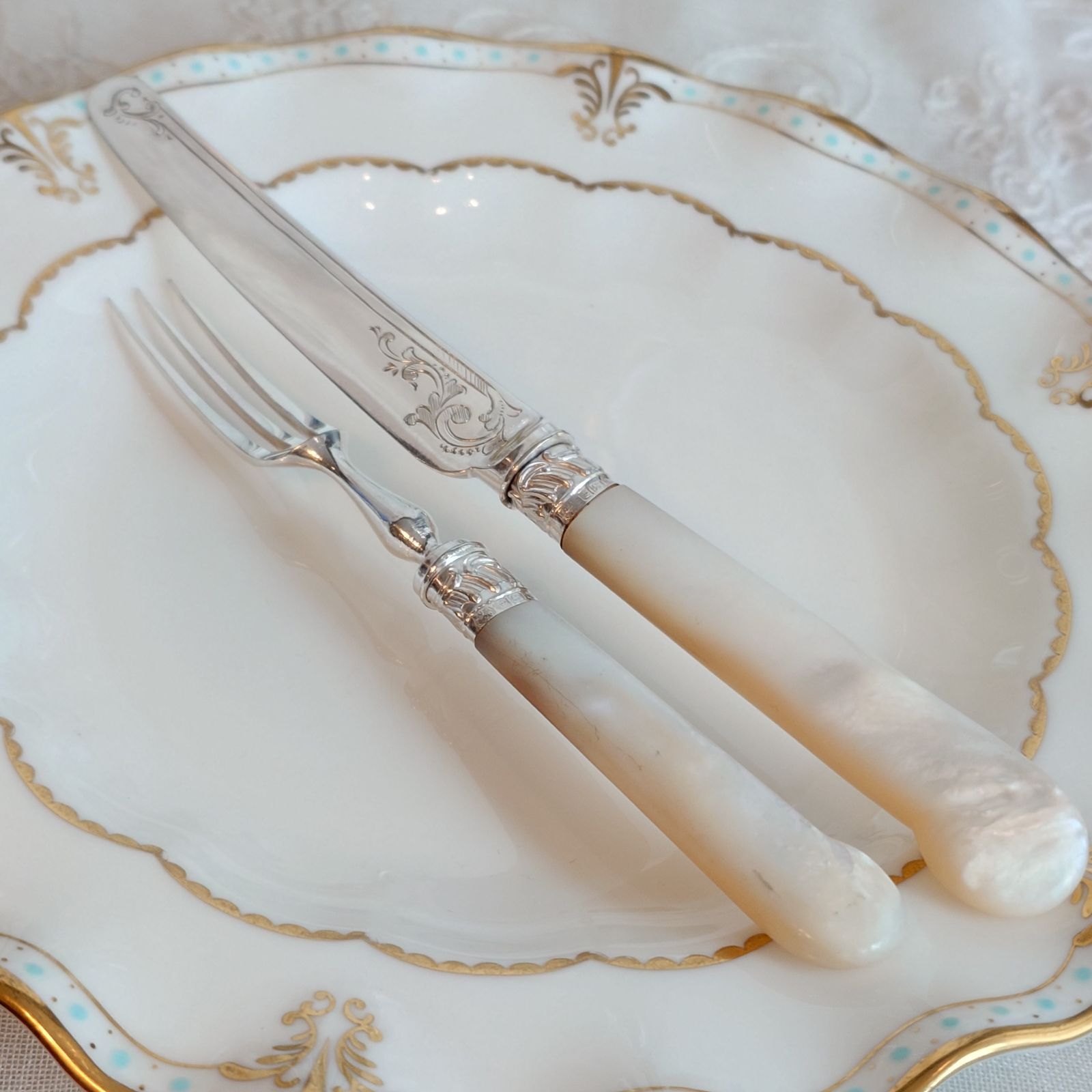 も*ん様 300円スタート❗️ヴィンテージ‼️ マザーオブパール製カトラリーセッ 白蝶貝 フルーツカトラリーセット マザーオブパール イギリス