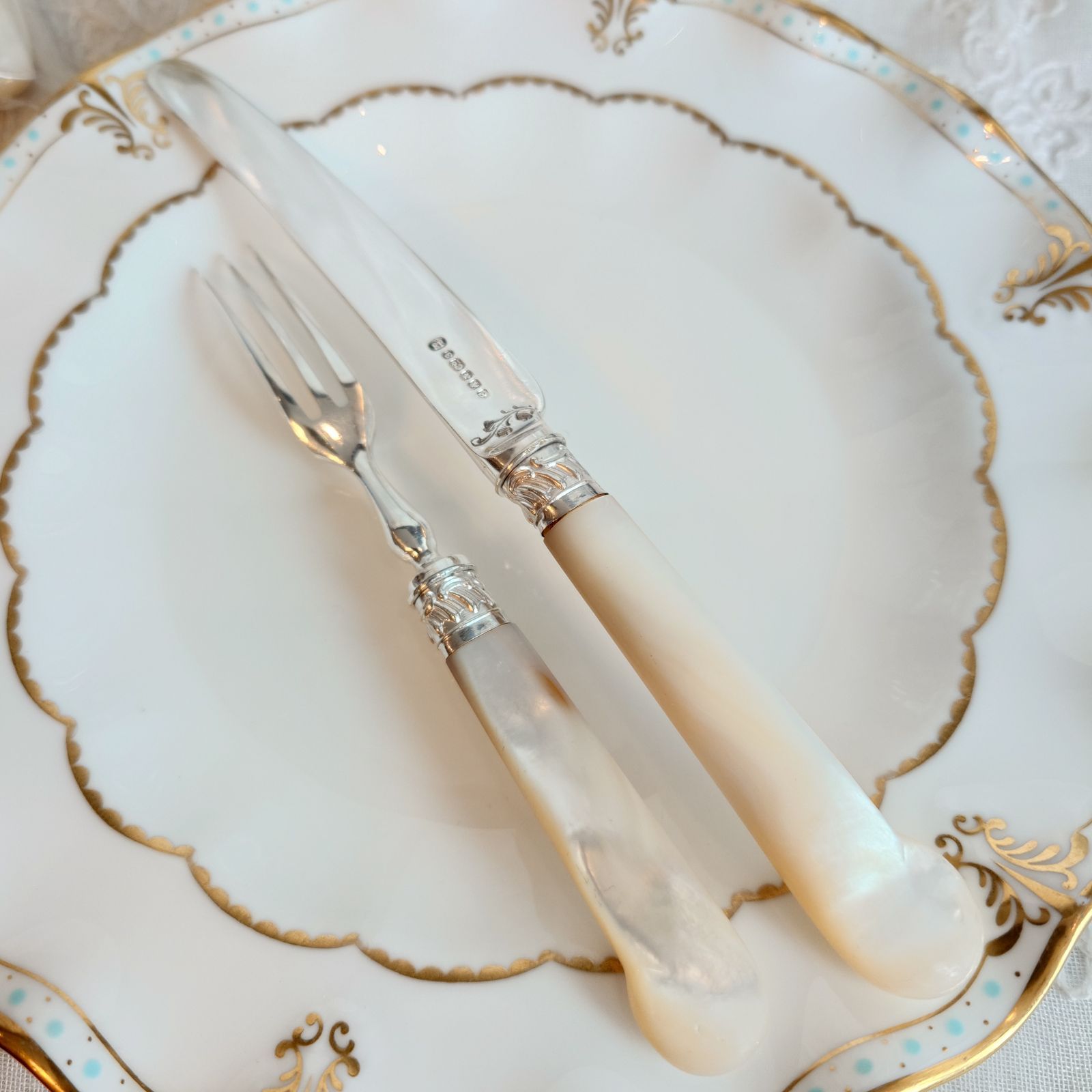 白蝶貝カトラリー セットF マザーオブパールハンドル 純銀製フェルール