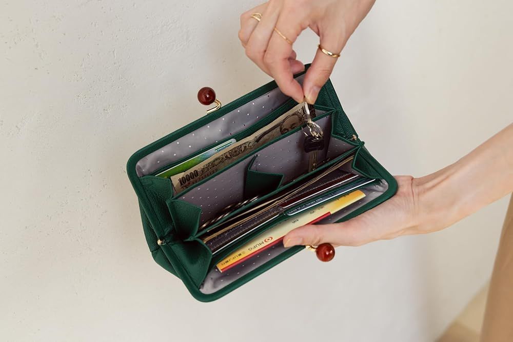 長財布 財布 レディース がま口財布 イエロー ドット Perche ペルケ アクリル玉 YEDOT 本革 革 おしゃれ 黄色 さいふ お財布 小銭入れ がま口