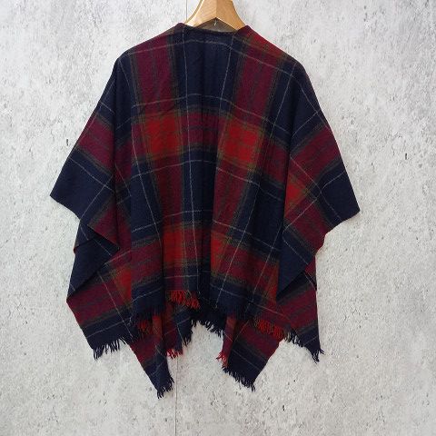 大判 チェック柄 マルチ ケープ ストール マフラー ネイビー レッド