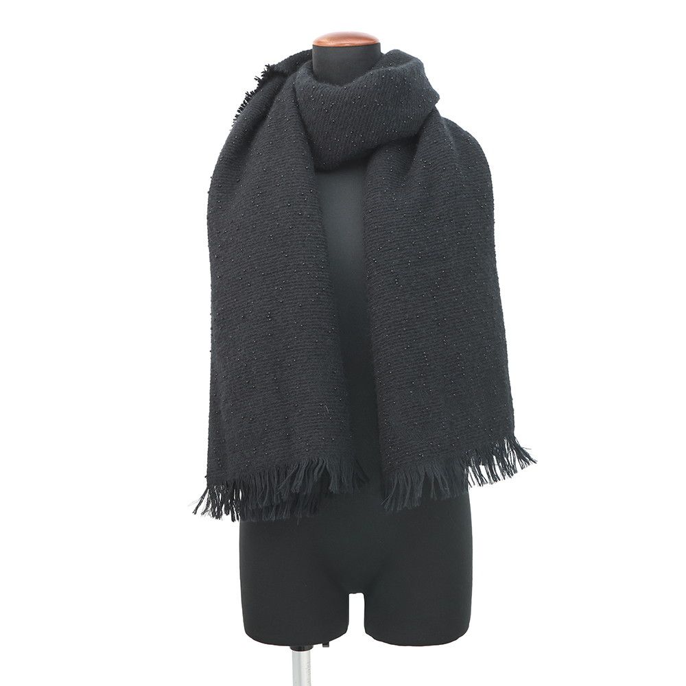 シャネル マフラー ココマーク カシミヤ ビーズ CHANEL ストール 黒