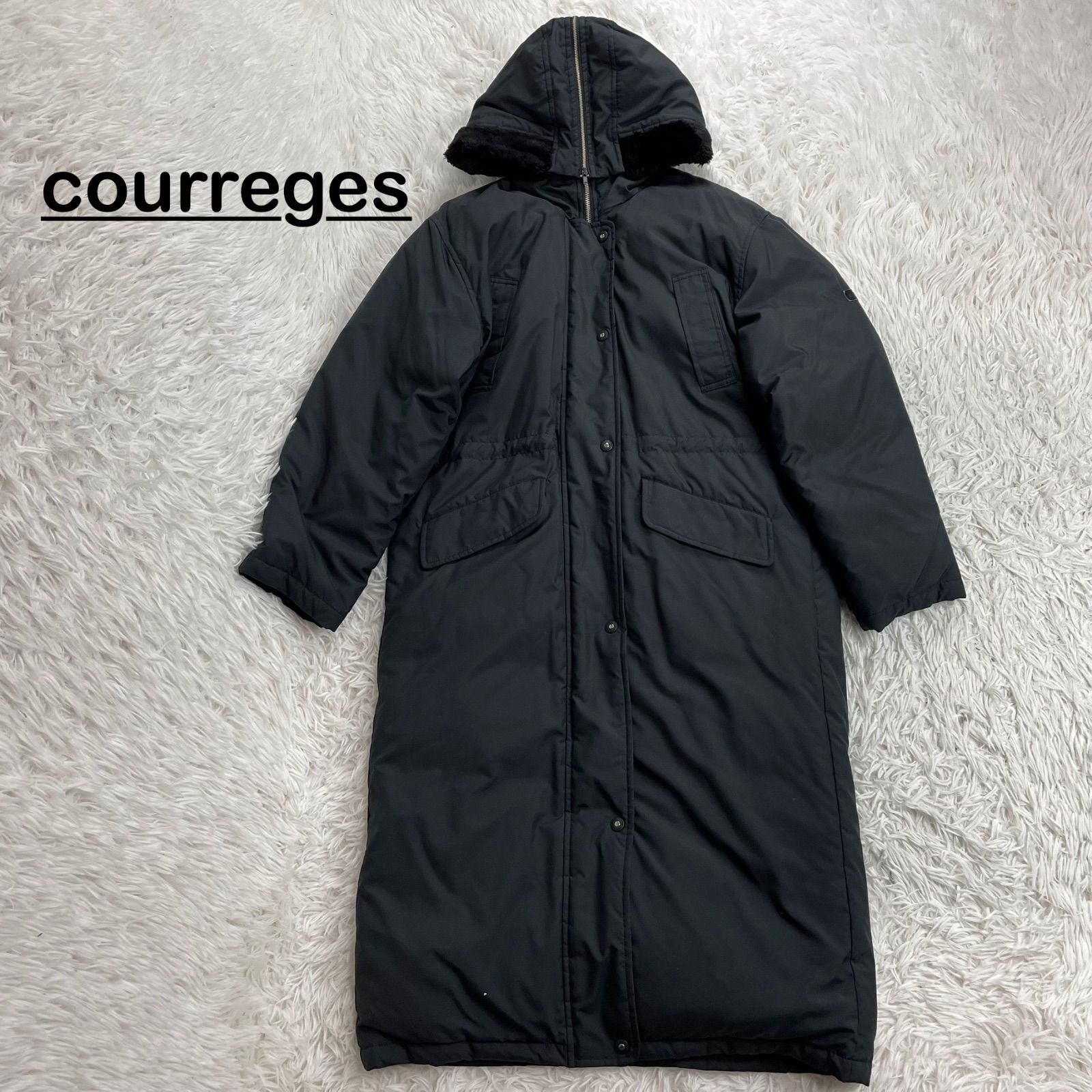 courreges クレージュ ロングダウンコート ブラック 水鳥羽毛 