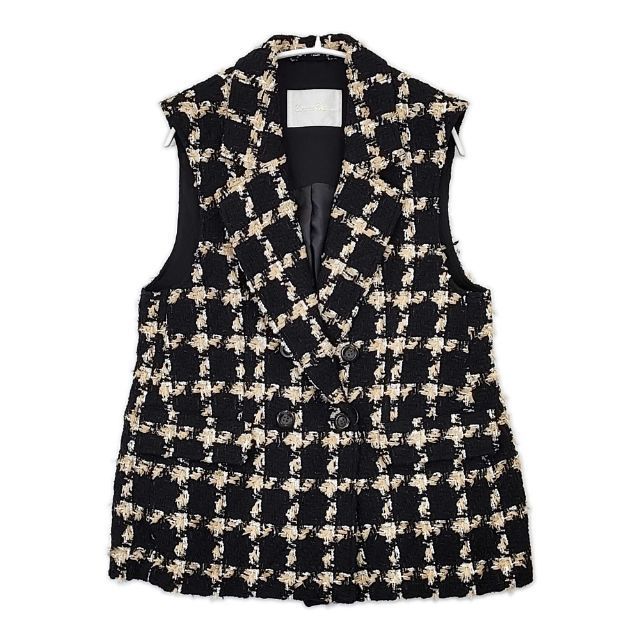 GRACE Class ♥ フェザーチェックツイードジレ 定価97900円 ベスト 23 AW ブラック ベージュ レディース グレース クラス 5-1129 T∞