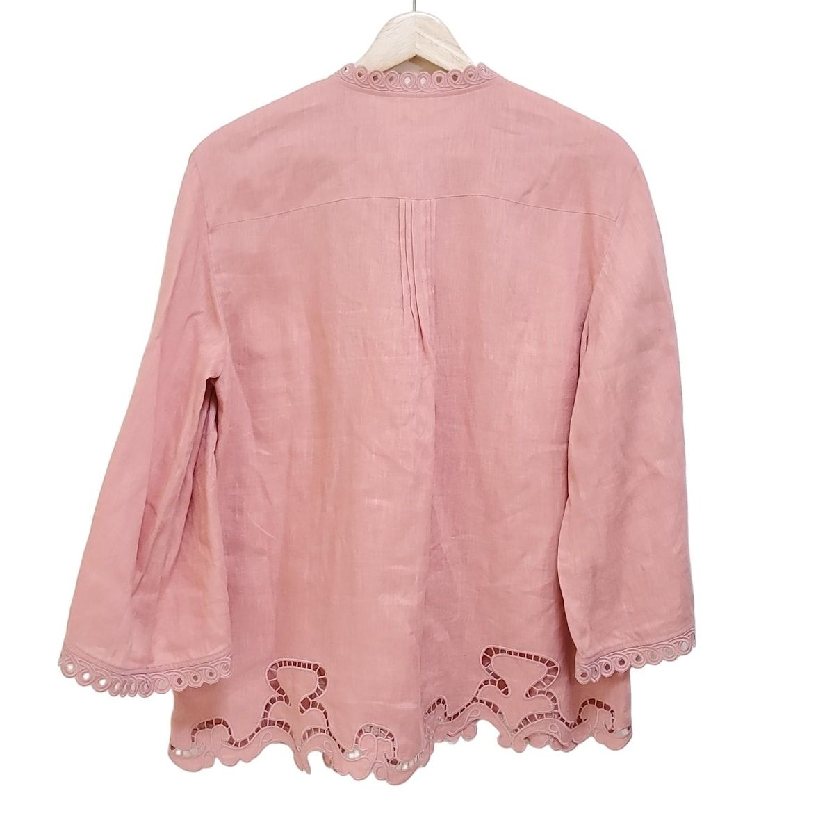 Leilian レリアン チュニック サイズ11 M レディース - サーモンピンク 七分袖 麻 レース 刺繍