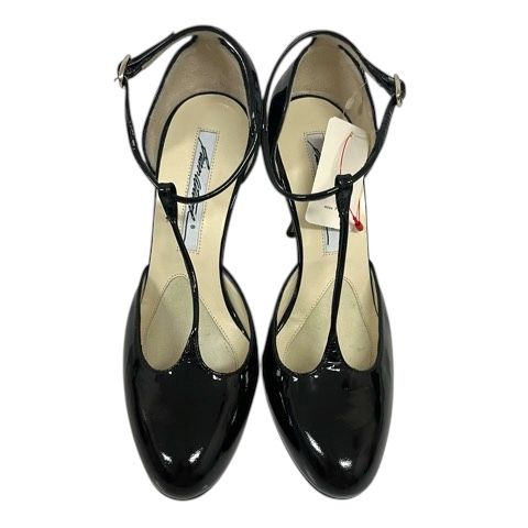 ブライアンアトウッド Brian Atwood パンプス ラウンドトゥ ストラップ ピンヒール エナメル 34.5 黒 ブラック