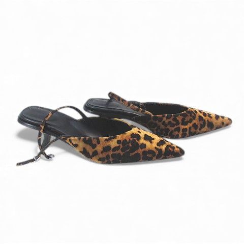  MAISON SPECIAL メゾン バックストラップ ヒョウ柄 36 ブラウン 茶系 ベロア ハイヒール パンプス パンプス