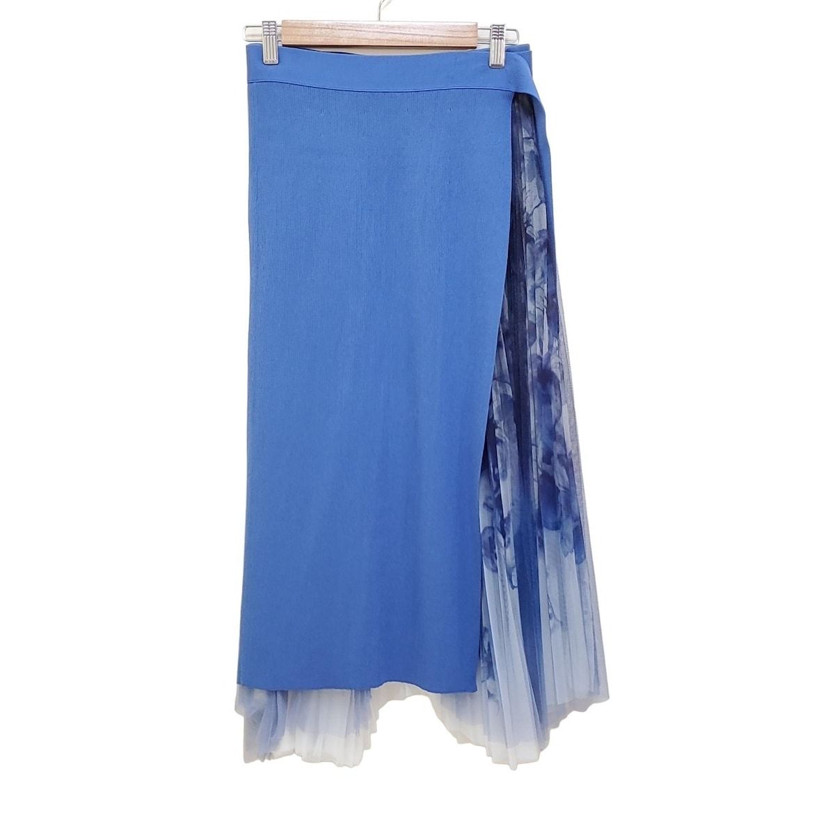 EPOCA エポカ ロングスカート サイズ40 M レディース ネイビー 白 ウエストゴム チュール プリーツ ラップスカート付き 花柄