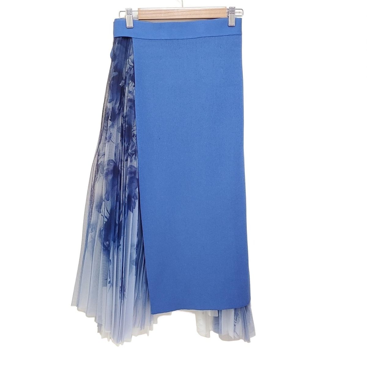 EPOCA エポカ ロングスカート サイズ40 M レディース - ネイビー×白 ウエストゴム チュール プリーツ ラップスカート付き 花柄