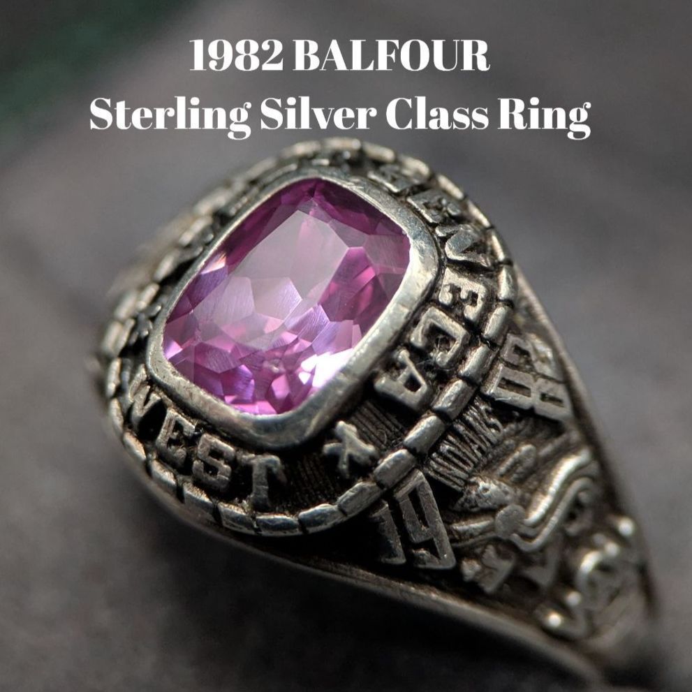 1982年 BALFOUR製 クラスリング シルバー925 パープルストーン 14号 7.8 g ヴィンテージ アメジスト