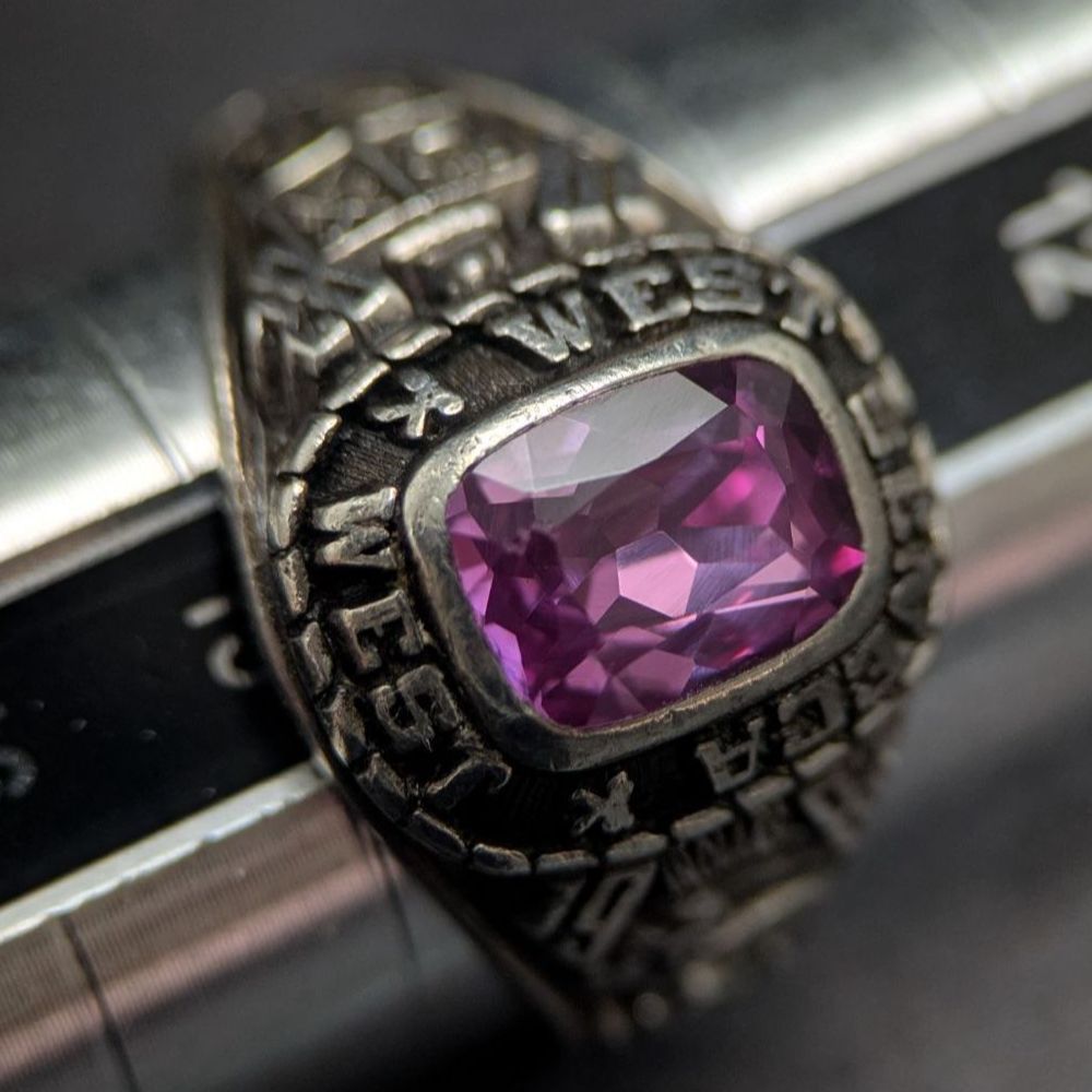 1982年 BALFOUR製 クラスリング シルバー925 パープルストーン 14号 7.8 g ヴィンテージ アメジスト リング 指輪 アクセサリー メンズ