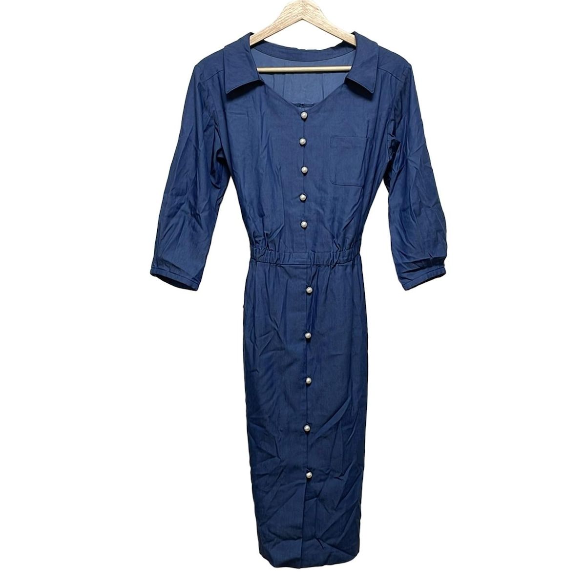 JUSGLITTY ジャスグリッティー シャーリングシャツワンピース　ネイビー JUSGLITTY ジャスグリッティー シャーリングシャツワンピース ネイビー