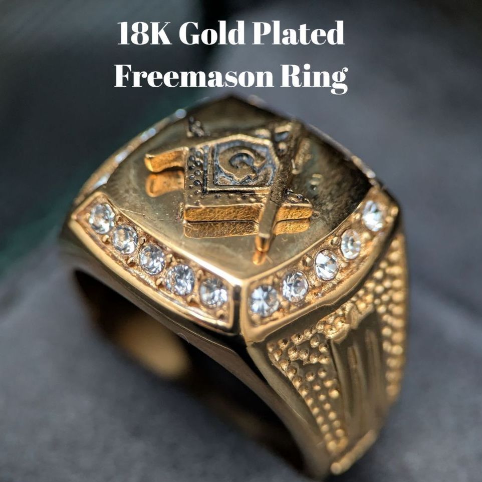フリーメイソン モチーフ 18 KGP ゴールドメッキ シグネットリング 24 2号 15 7 g 18金 シンボル
