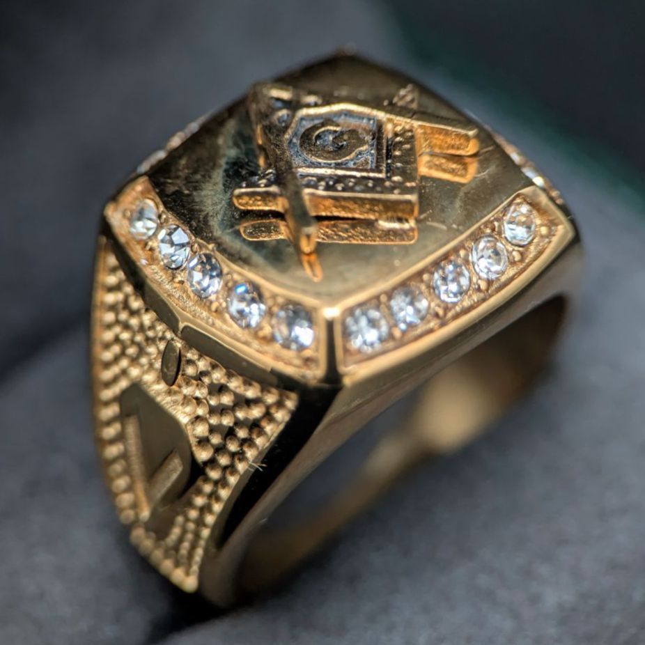 フリーメイソン モチーフ 18 KGP ゴールドメッキ シグネットリング 24 2号 15 7 g 18金 シンボル