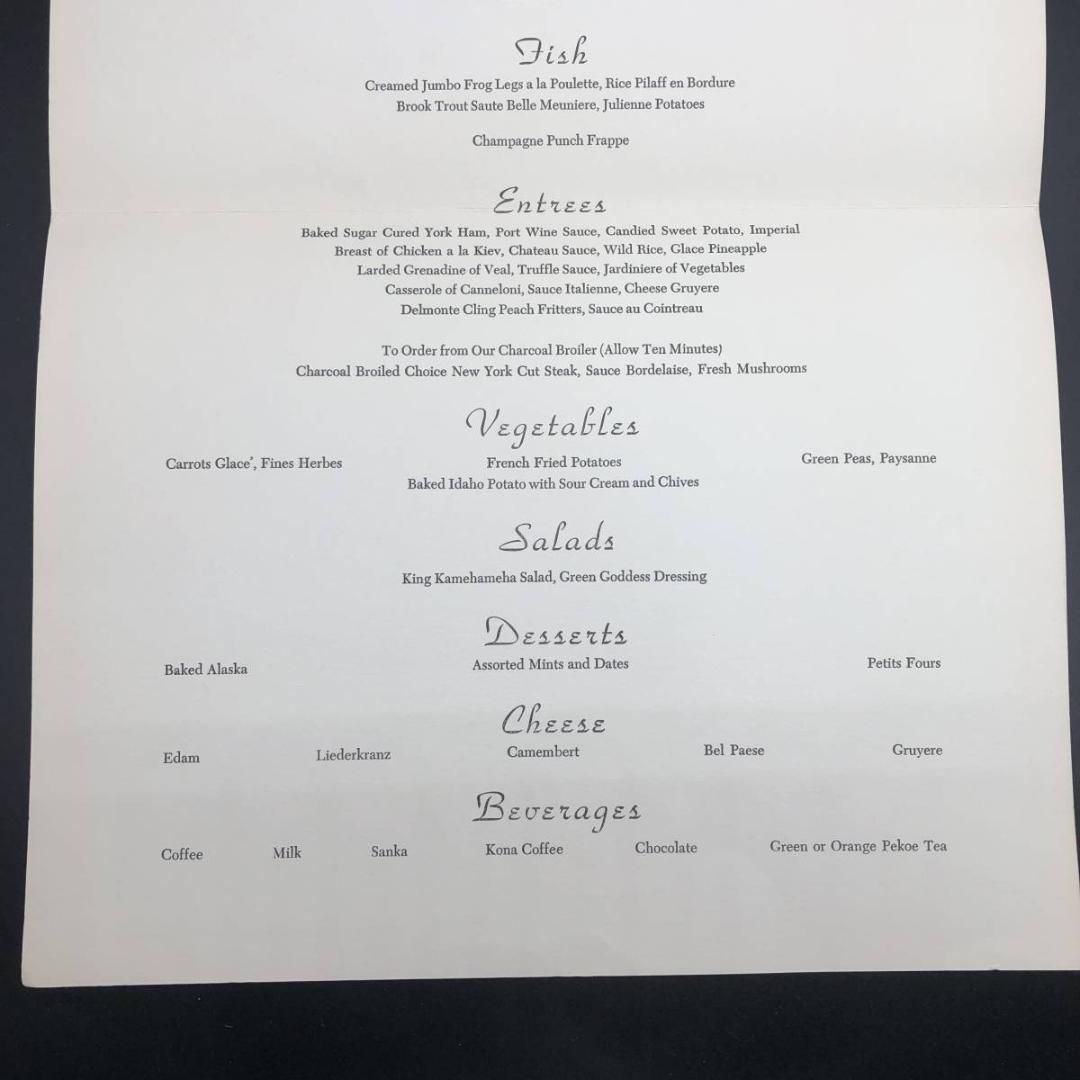 マトソンライン メニュー 1967年 ハワイアン ビンテージ 客船 (MATSON