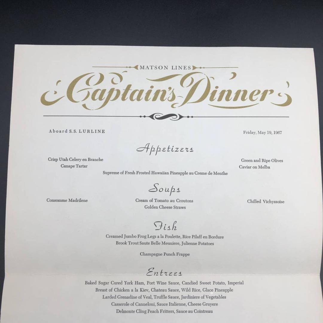 マトソンライン メニュー 1967年 ハワイアン ビンテージ 客船 (MATSON