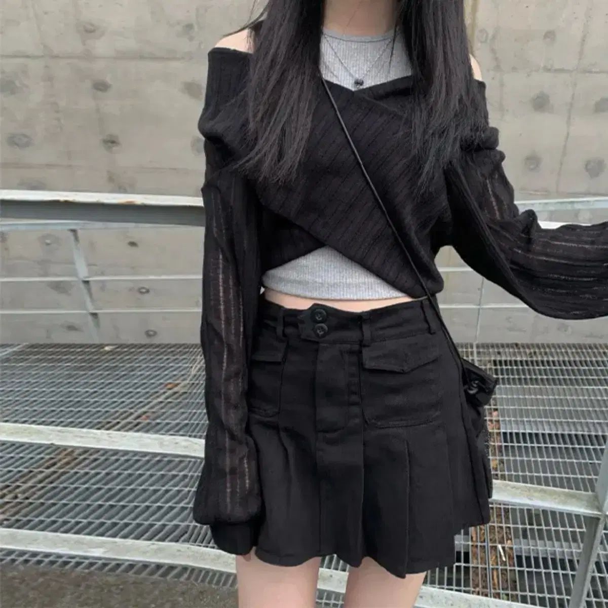 エニワンモア シティ ダブルボタン ポケット プリーツ スカート