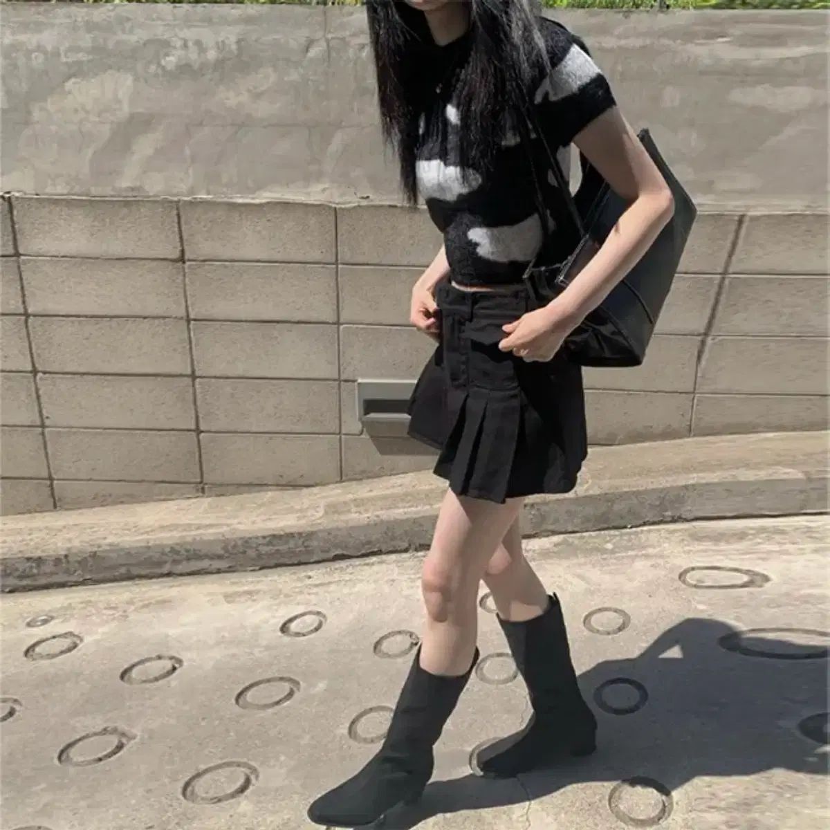 エニワンモア シティ ダブルボタン ポケット プリーツ スカート