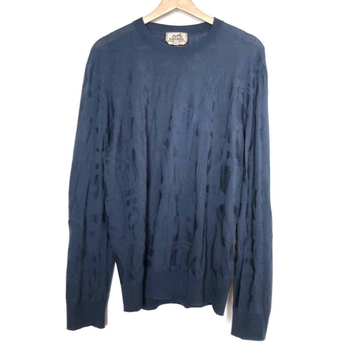 HERMES エルメス 長袖セーター サイズXL メンズ ブルー シェーヌダンクル