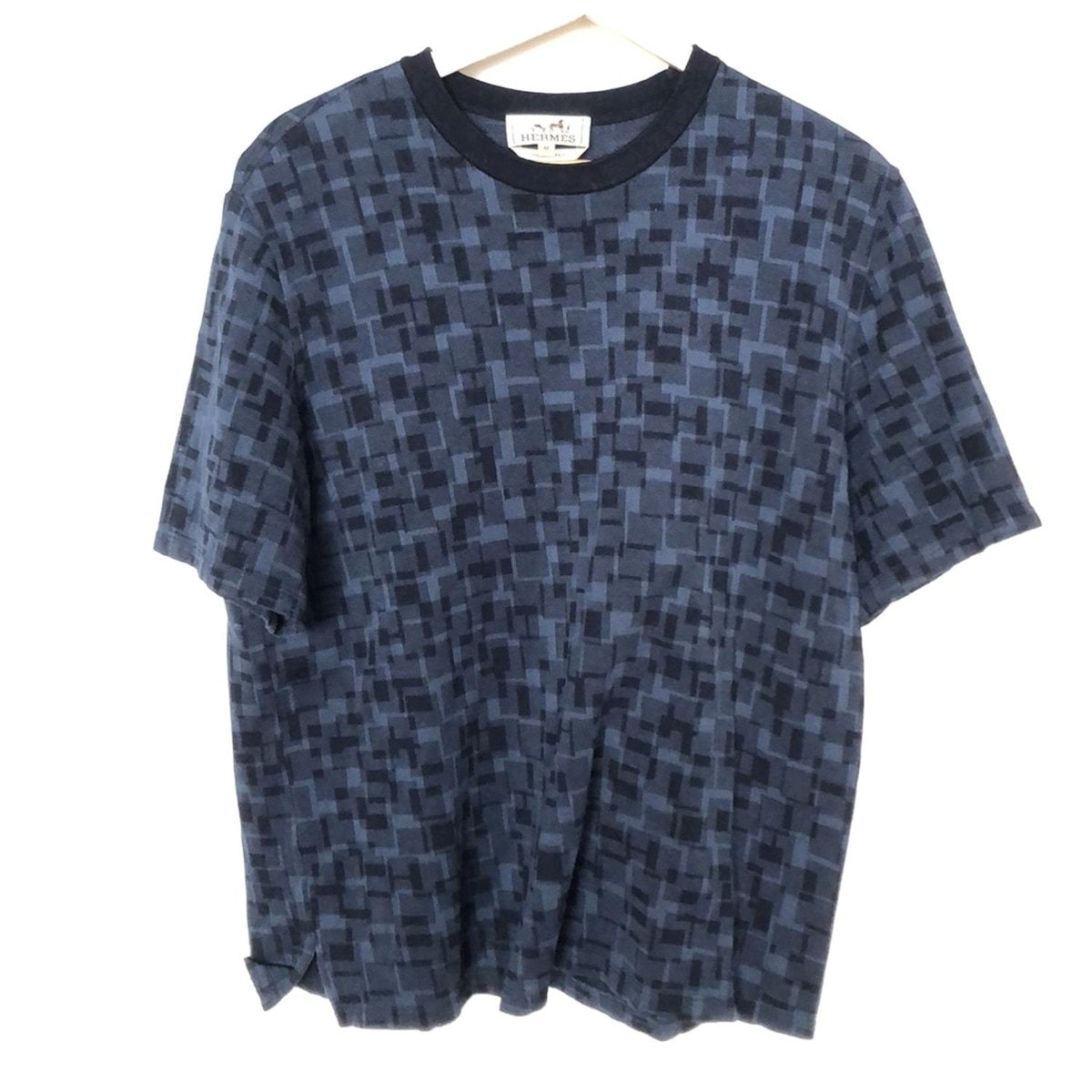 HERMES エルメス 半袖セーター サイズM メンズ ブルー ネイビー クルーネック