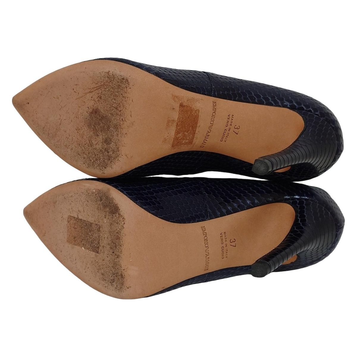  エンポリオアルマーニ ブーティ 37 レディース - ダークネイビー×黒 レザー ブーティ ブーツ