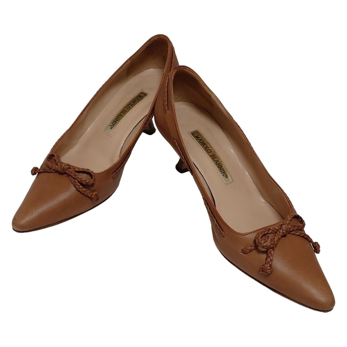 MANOLO BLAHNIK マノロブラニク パンプス 36 1 2 レディース - ライトブラウン リボン レザー