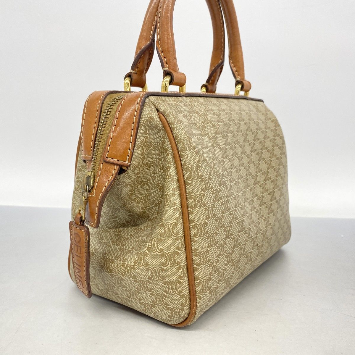 5pb2079】セリーヌ ハンドバッグ マカダム PVC ベージュ ゴールド金具