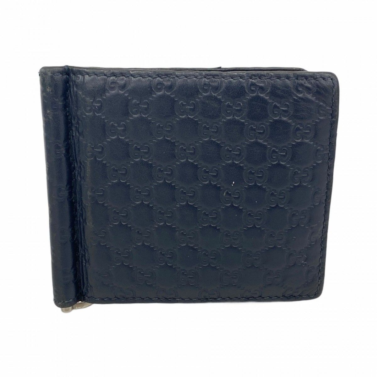 5 pb 2230 グッチ マネークリップ マイクログッチシマ 544478 レザー ネイビー シルバー金具 メンズ