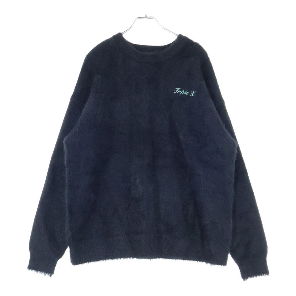 GOD SELECTION XXX ゴッドセレクショントリプルエックス フロント胸ロゴ刺繍 クルーネック ニット セーター ブラック