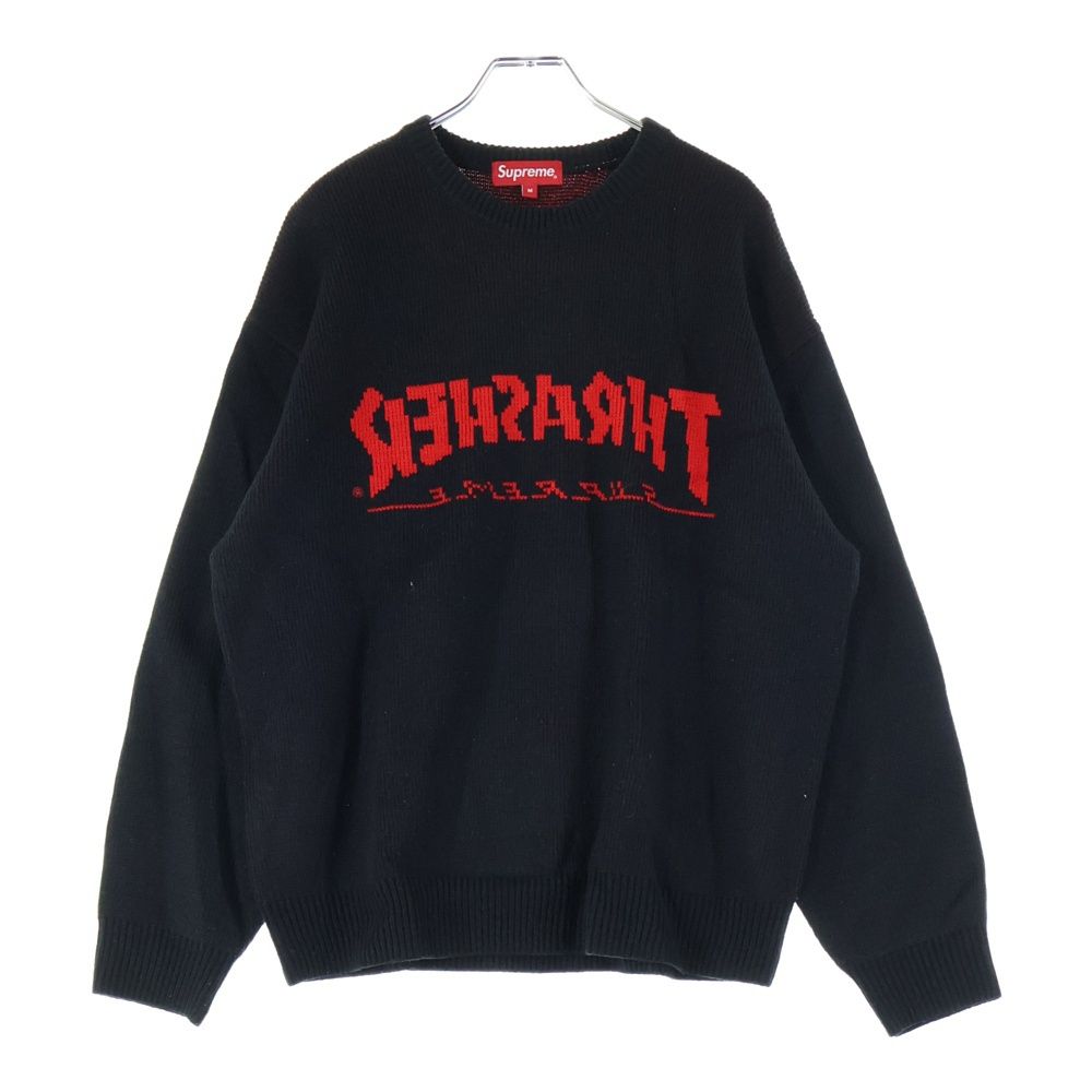 SUPREME シュプリーム 21 AW THRASHER Sweater スラッシャー ロゴ刺繍 クルーネックニットセーター ブラック