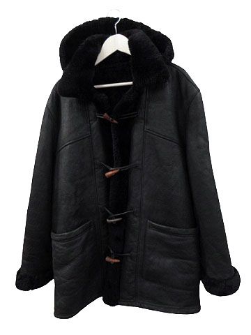 ハリウッドランチマーケット RANCH MARKET FRISCO LEATHER BY SEILIN ムートン ダッフルコート 42 フード付き ブラック