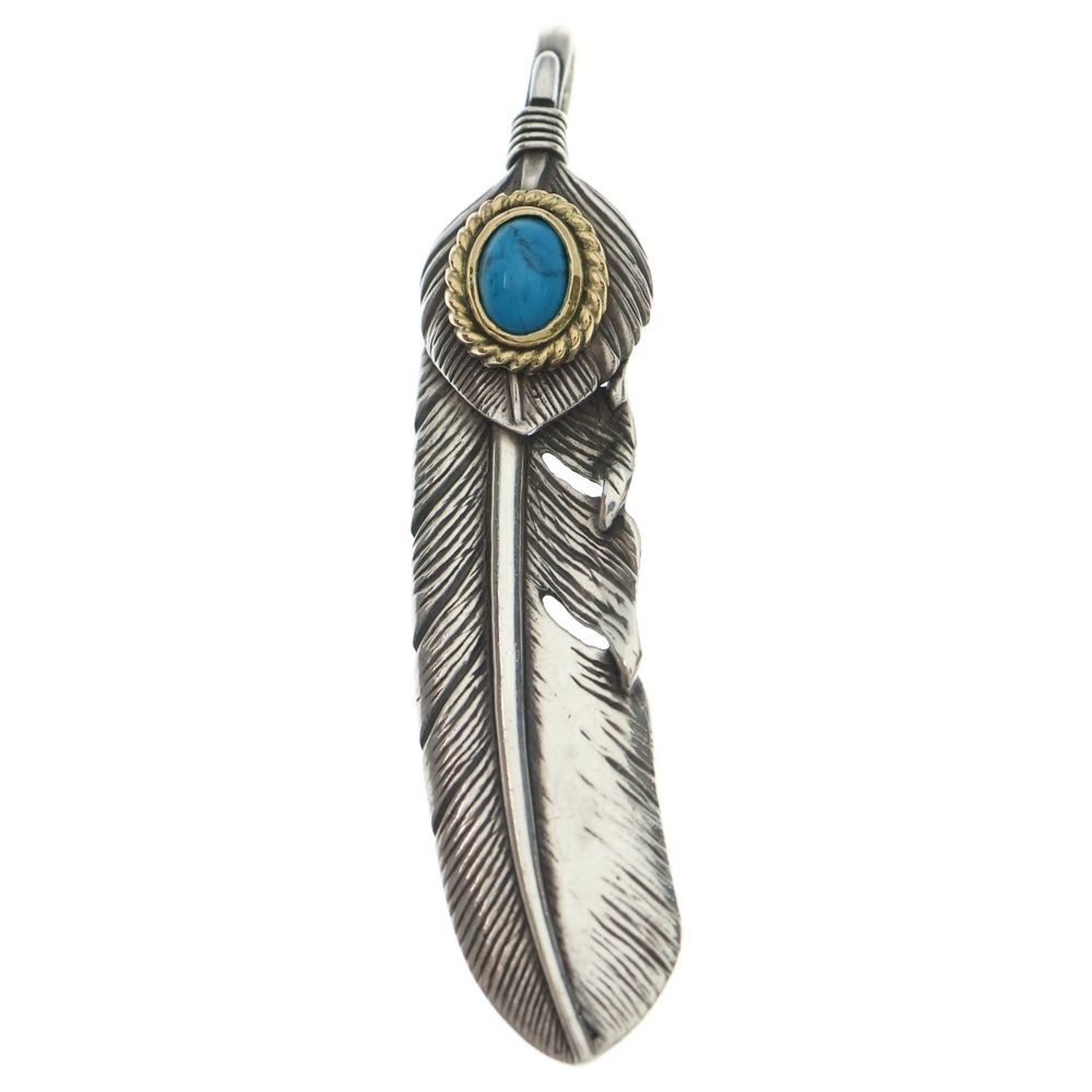 TADY - KING タディアンドキング ハートSVフェザー 上銀金縄ターコイズ 特大フェザーペンダントトップ 右向き シルバー|ゴールド