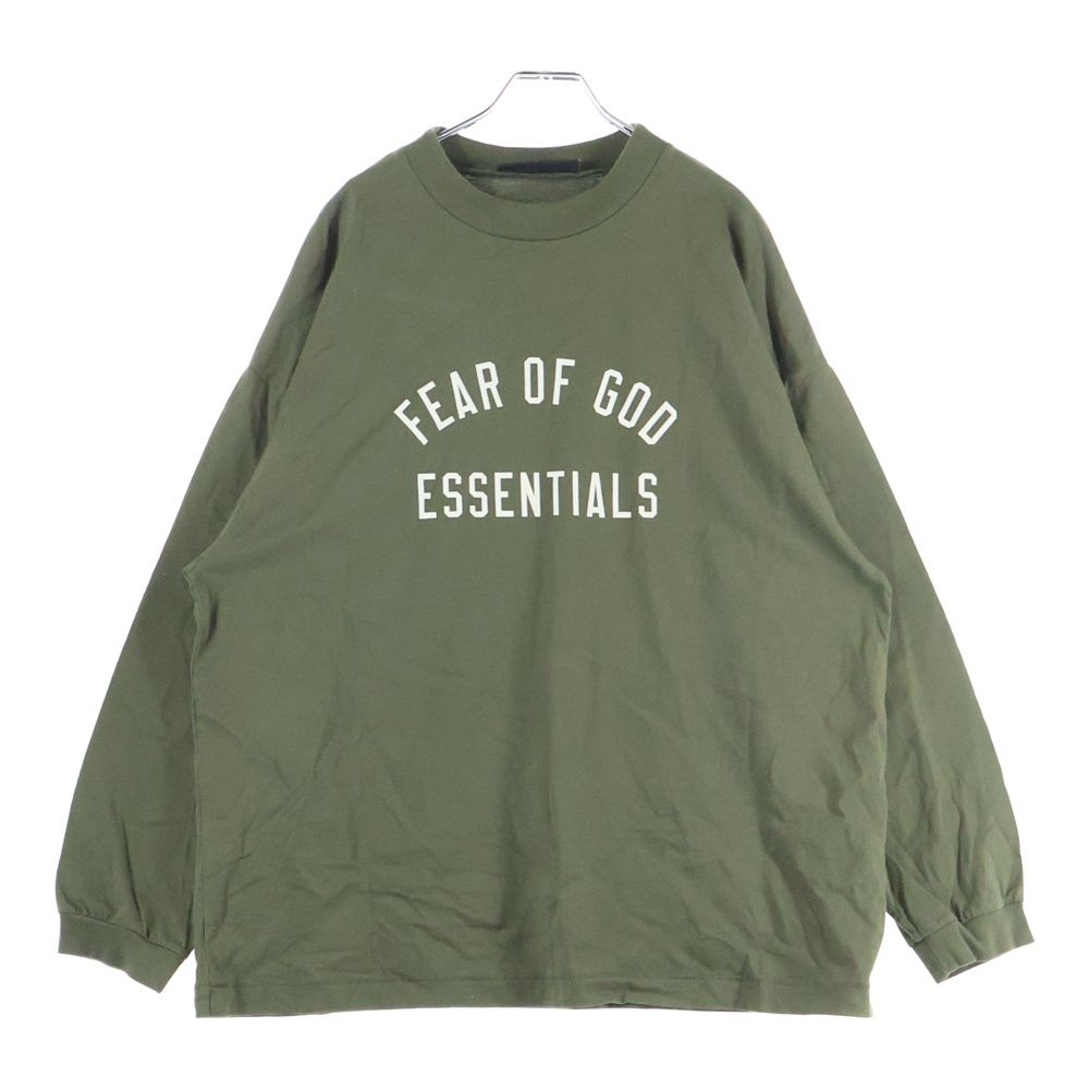 FEAR OF GOD ESSENTIALS フィアオブゴッド エッセンシャルズ ロゴプリント クルーネック 長袖 Tシャツ カットソー カーキ