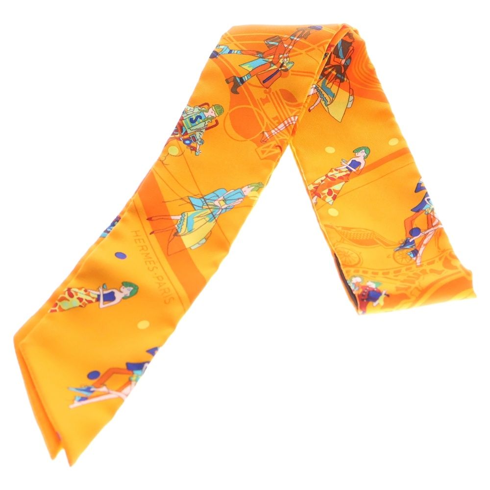 HERMES ツイリー　オレンジ 8/28迄の出品‼️ HERMES (エルメス) ツイリー パリジェンヌ オレンジ シルクスカーフ