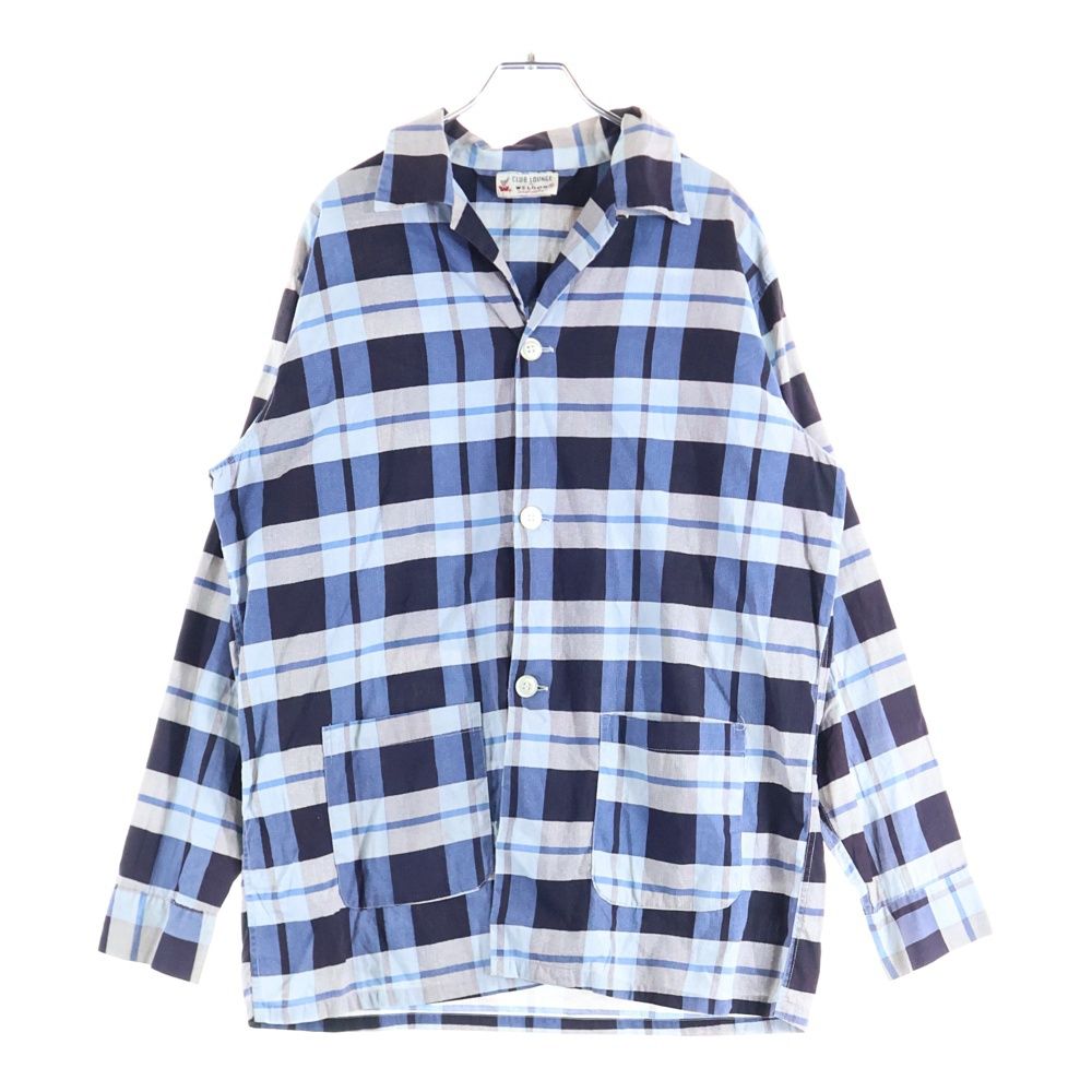 VINTAGE ヴィンテージ 50 S CLUB LOUNGE BY WELDON L|S CHECK COVERALL SHIRT クラブ ラウンジ バイ ウェルドン カバーオールタイプ チェック 長袖シャツ ブルー|ホワイト